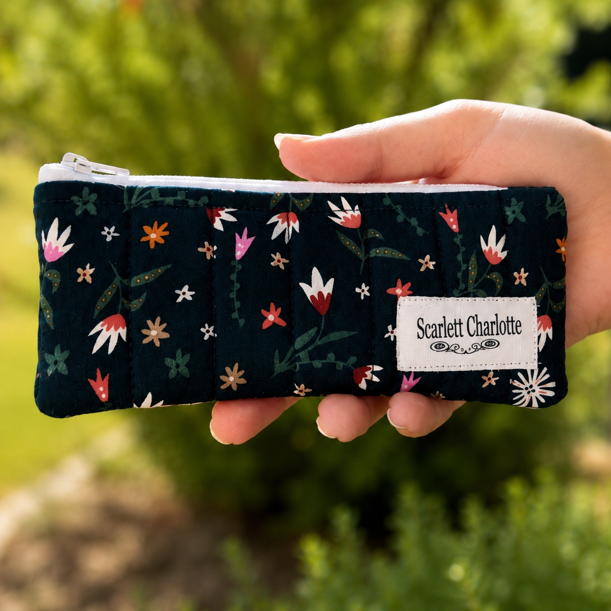 Dark Green Wildflower Pencil Case