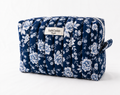 Deep Indigo Blue With Porcelain Flowers Large Makeup Bag