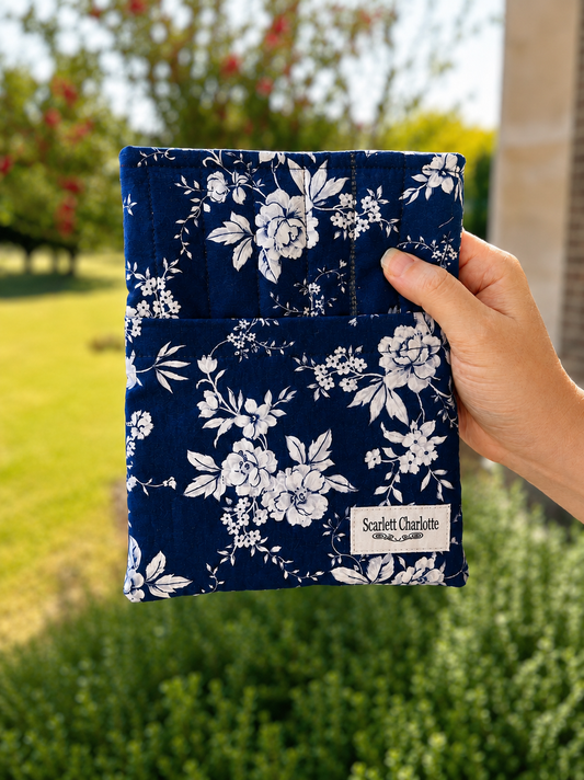 Deep Indigo Blue With Porcelain Flowers E-Reader and Book Sleeves
