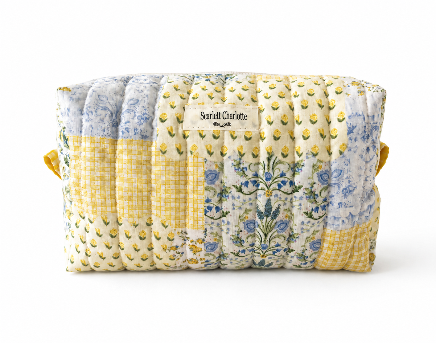 Blue & Yellow Floral Patchwork Large Make-up Bag