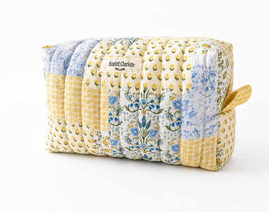 Blue & Yellow Floral Patchwork Large Make-up Bag