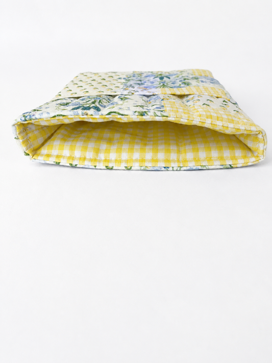 Blue & Yellow Floral Patchwork Quilted E-Reader and Book Sleeves