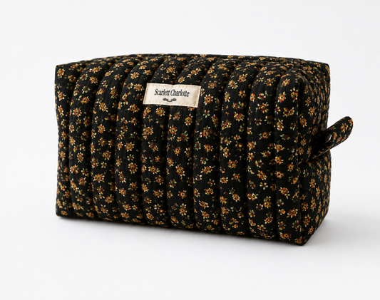 Ditsy Autumn Floral on Black Large Makeup Bag