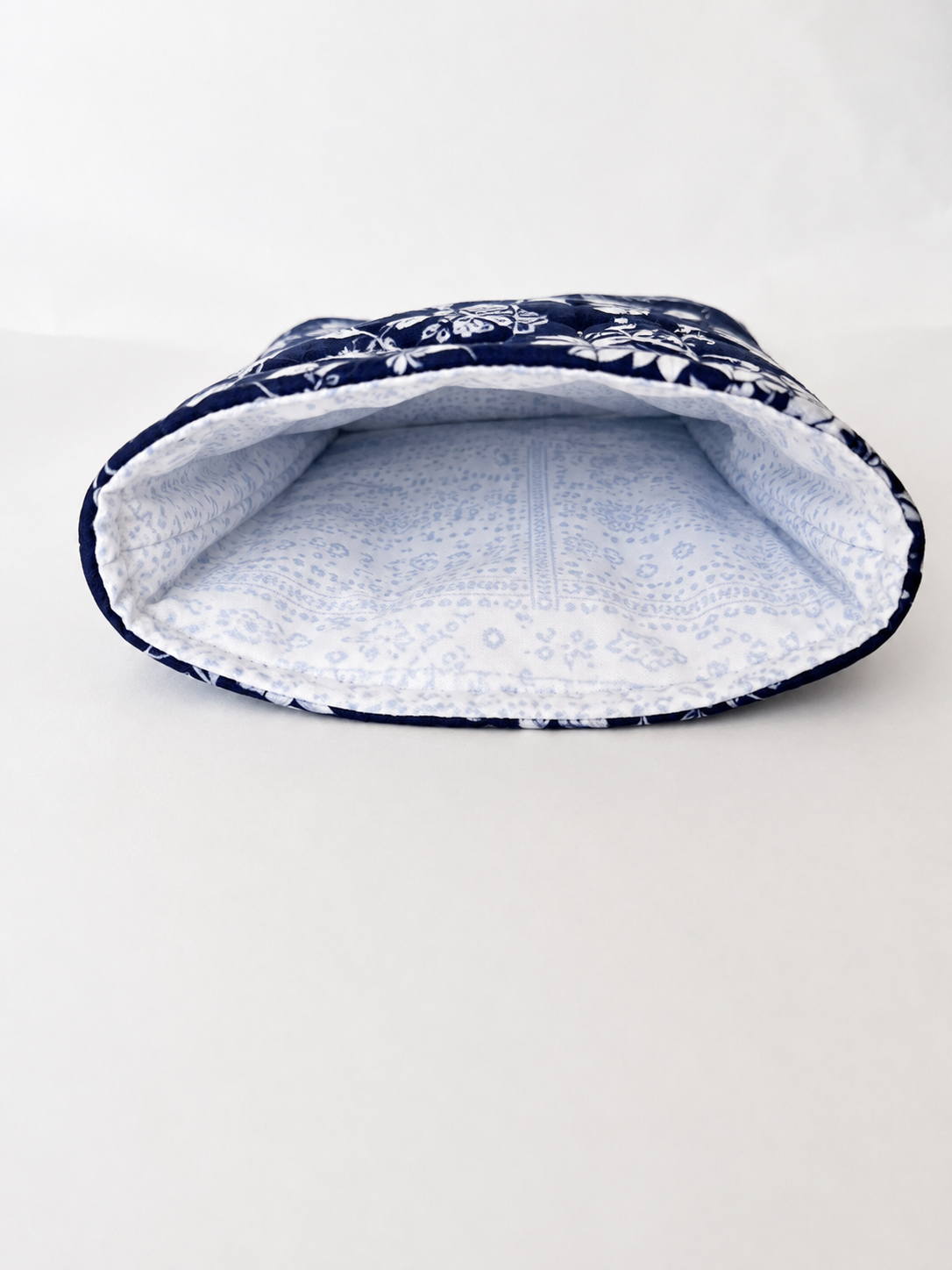 Deep Indigo Blue With Porcelain Flowers Large Makeup Bag