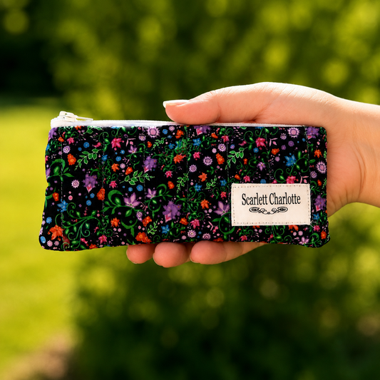 Mixed Mini Florals on Black Pencil Case