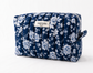 Deep Indigo Blue With Porcelain Flowers Large Makeup Bag