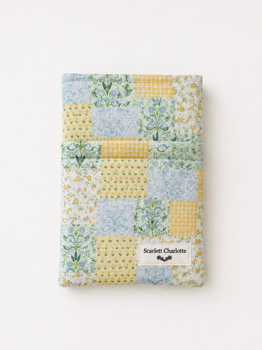Blue & Yellow Floral Patchwork Quilted E-Reader and Book Sleeves